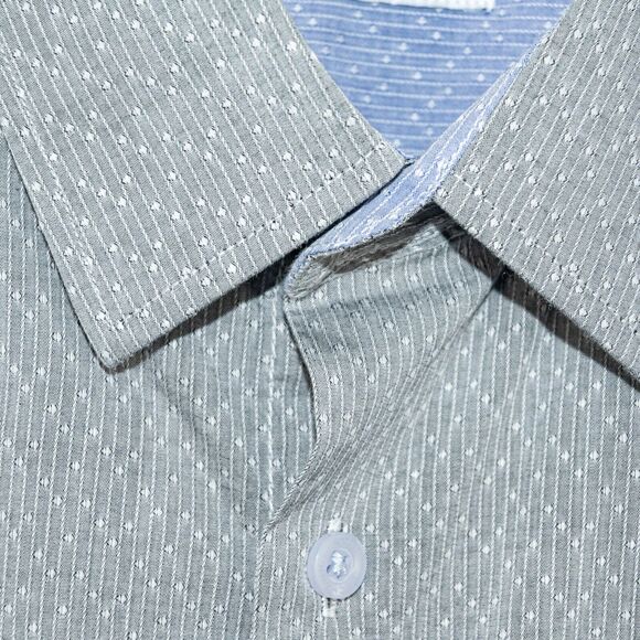 DUCHAMP Men's Tailored Fit dress Shirt Gray textured stripe Size 16 L - Picture 6 of 7